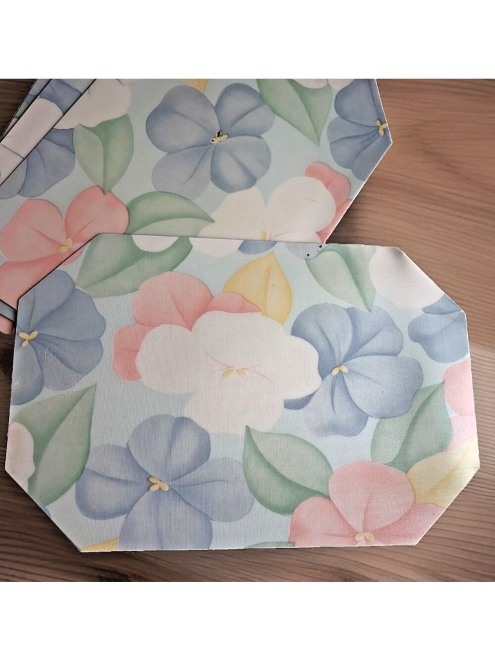 Vintage Floral  Vinyl Placemats Pastel Double Sided Shiny & Matte Set of 4 80s